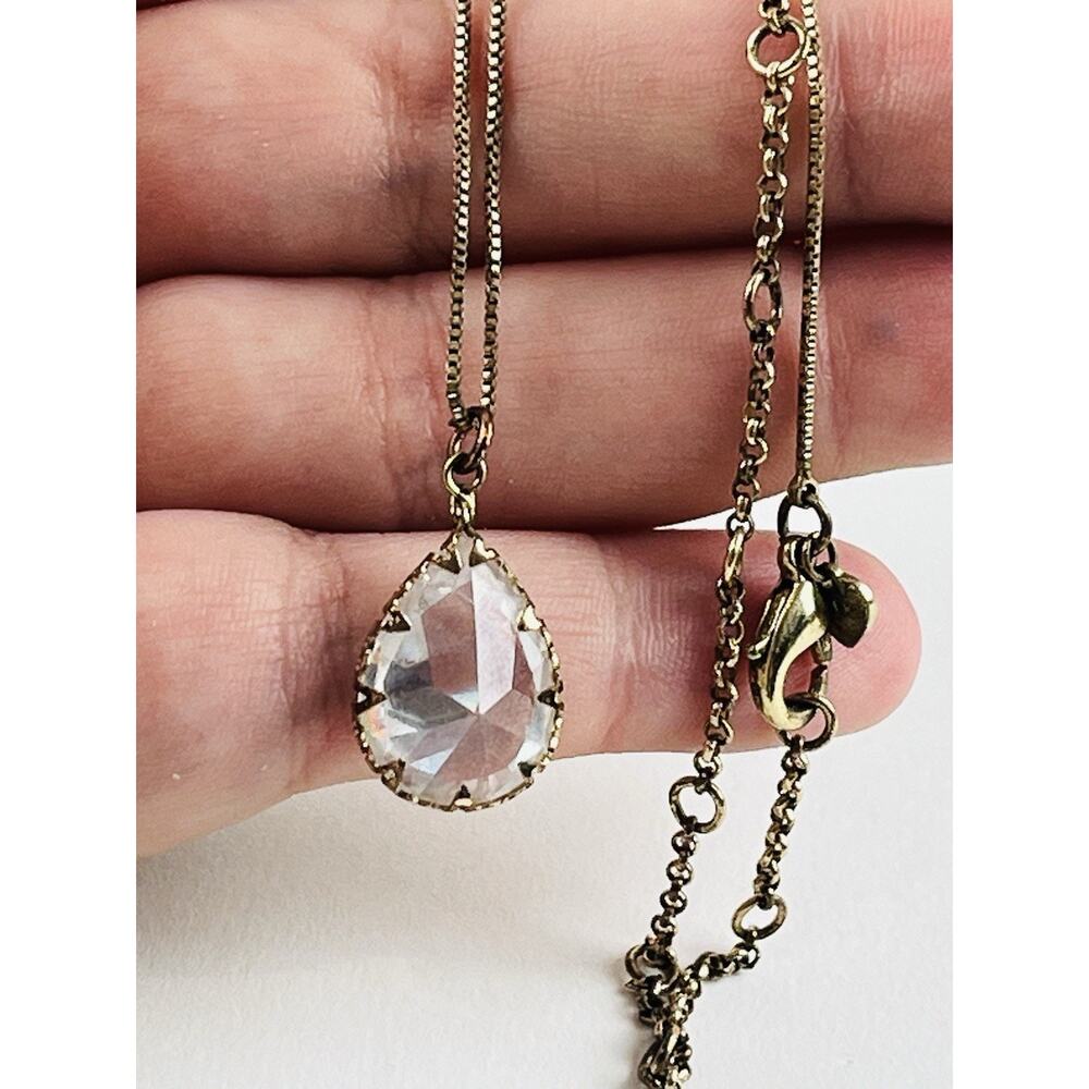 Vintge ALDO Statement Necklace Large Rhinestone Faceted Teardrop Gold Tone Chain